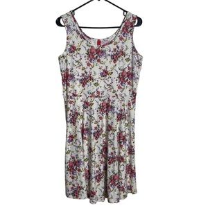Little Floral Sleeveless Dress Womens Midi Stretchy Flared Short Scoop Neckline